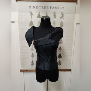 Vintage Scott McClintock Black Corset Top Off Shoulder Rhinestone Brooch 4